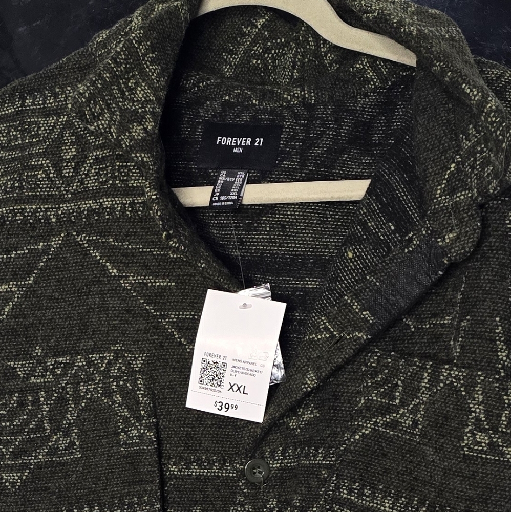 Forever 21 Olive Patterned Button-Up Shirt XXL